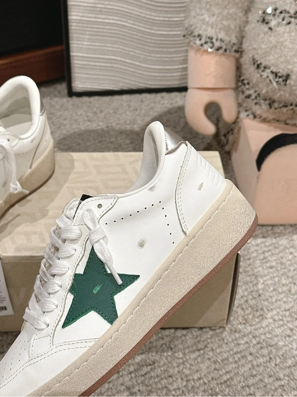 Golden Goose White Low-Top Sneakers with Green Star